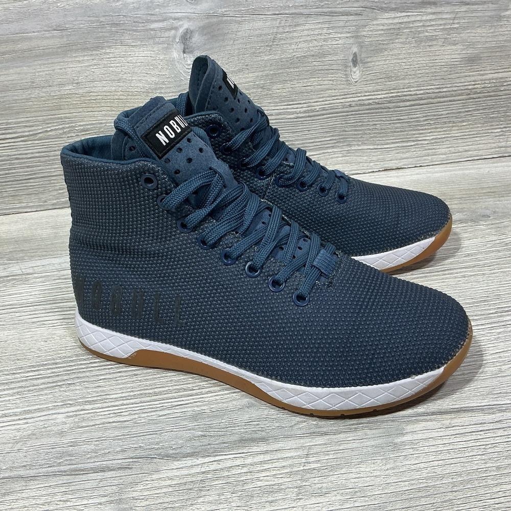 NOBULL High Top Trainer Shoes Mens Size 6.5 Womens 8 Navy Blue Gum Athletic